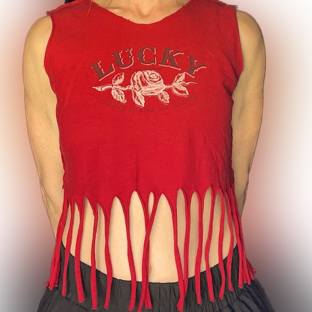 Lucky brand up-cycled fringe t-shirt from the 90’s